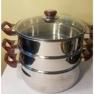 3-Layers Stainless Steel Steamer Cookware Helperware 28cm Near Mint